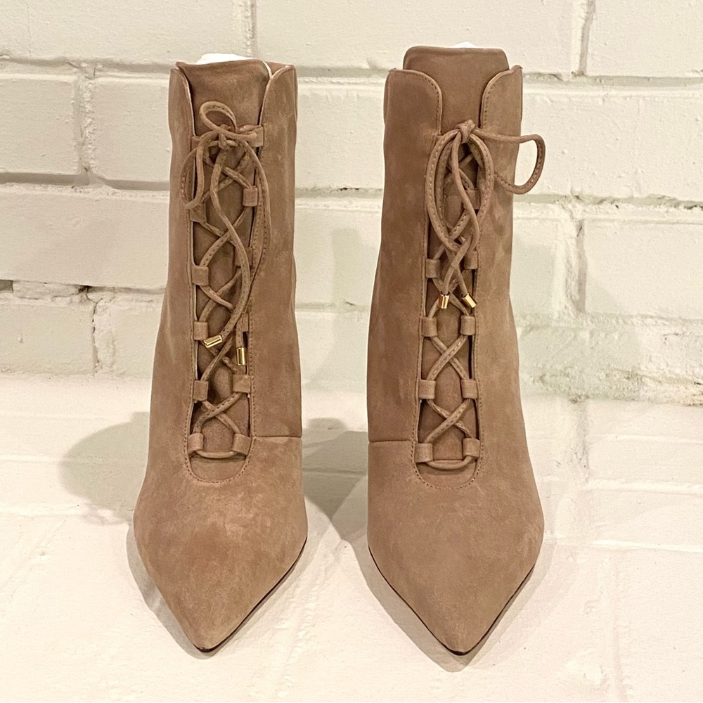 π₯ Good American Scandal Lace Up High Heel Booties Boots Stone Sold Out NIB - Picture 4 of 12